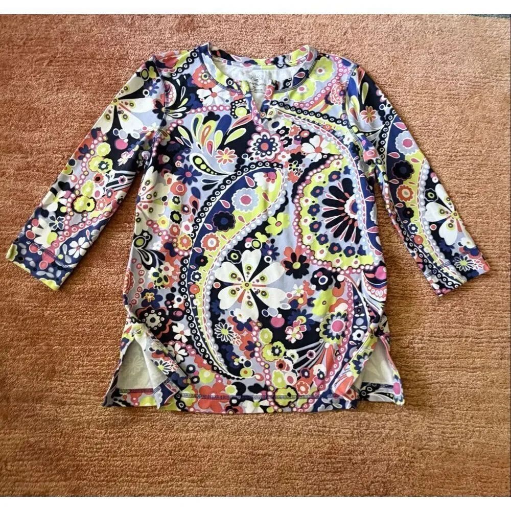 T by Talbots Paisley Floral Tunic Top Size MP UPF 50 Boho Stretch Knit